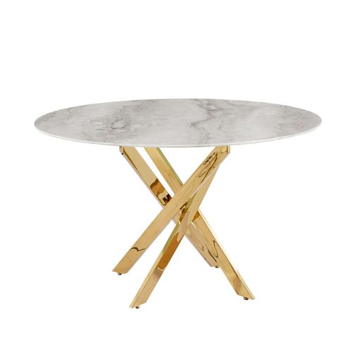 Table à Manger Ronde Marbre Gris Jessica Gold 100 Cm 4 Couverts