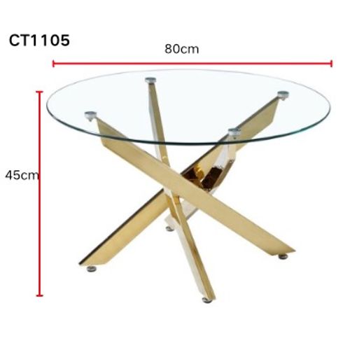 Table Basse Ronde Jessy Pieds Métal Noir Et Plateau En Verre 80 Cm - Marbré Blanc
