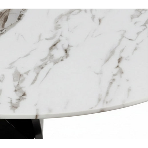 Table à Manger Ronde Jessica En Marbre Blanc Pieds Métal Noir 100 Cm 4 Couverts