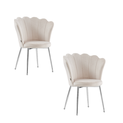 Lot De 2 Chaises Nymphea Pieds Chrome Assise Velours Beige