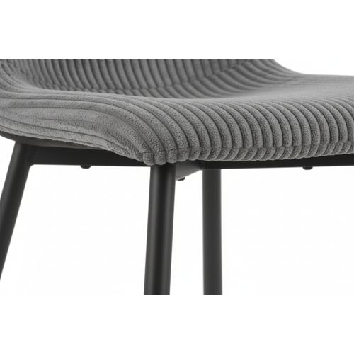 Lot 4 Chaises Salle à Manger Bobby Velours Côtelé Gris Pieds Métal Noir 52x44x87cm