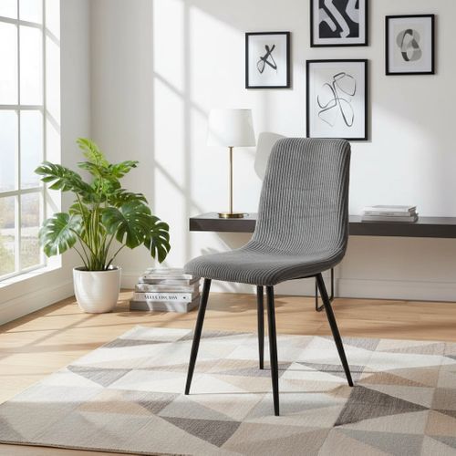 Lot 4 Chaises Salle à Manger Bobby Velours Côtelé Gris Pieds Métal Noir 52x44x87cm