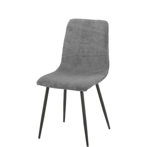 Lot 4 Chaises Salle à Manger Bobby Velours Côtelé Gris Pieds Métal Noir 52x44x87cm