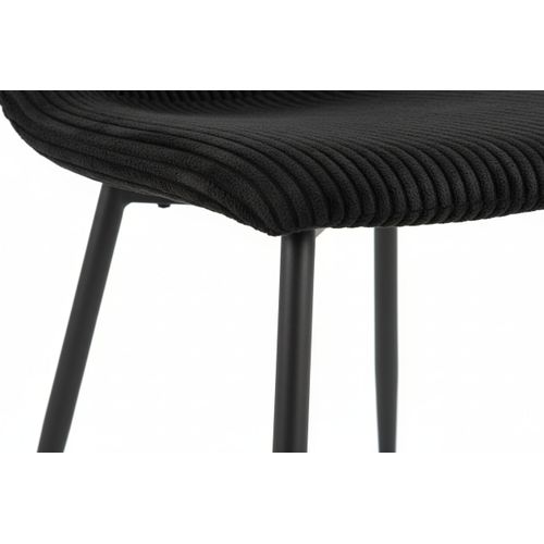 Lot 4 Chaises Salle à Manger Bobby Velours Côtelé Noir Pieds Métal Noir 52x44x87cm