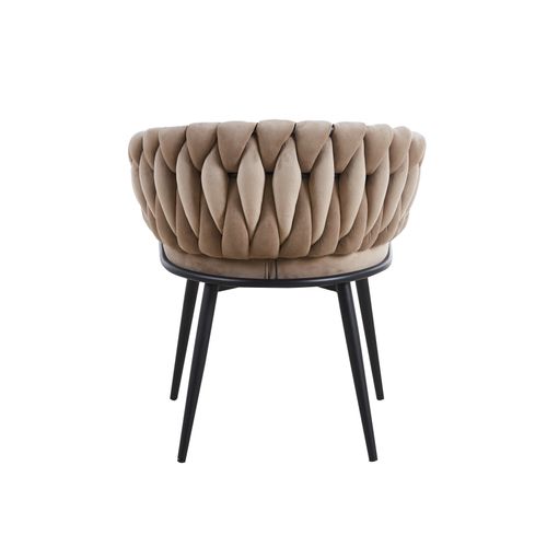 Lot De 2 Chaises Tressees Velours Pied En Métal Noir - Taupe