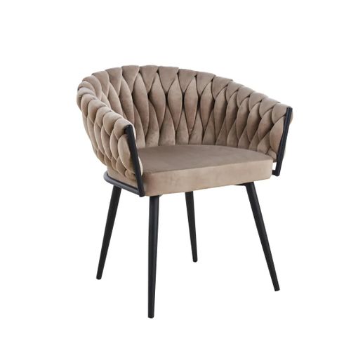 Lot De 2 Chaises Tressees Velours Pied En Métal Noir - Taupe