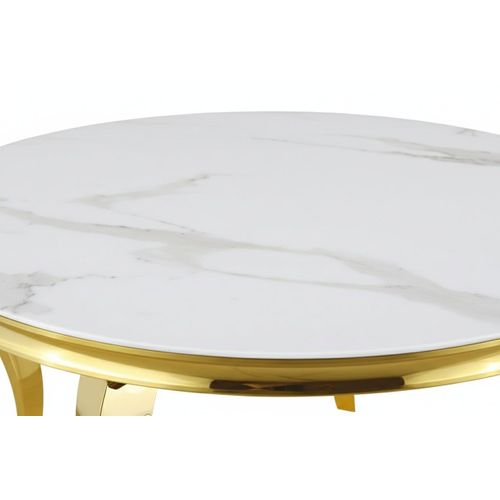 Table à Manger Ronde Baroque Gold 130x75cm - Plateau Marbré Blanc