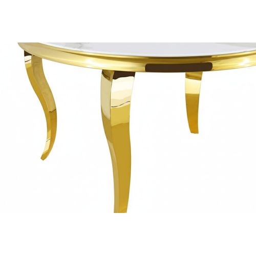 Table à Manger Ronde Baroque Gold 130x75cm - Plateau Marbré Blanc