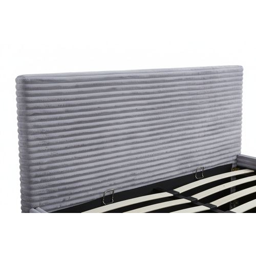 Lit Coffre Maia 140x190cm Côtelé Gris Avec Sommier