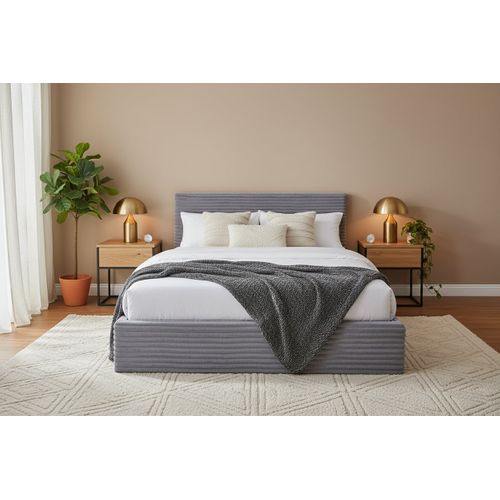 Lit Coffre Maia 140x190cm Côtelé Gris Avec Sommier
