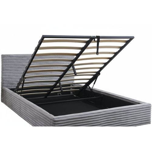 Lit Coffre Maia 140x190cm Côtelé Gris Avec Sommier