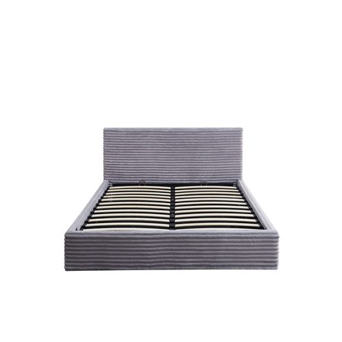 Lit Coffre Maia 140x190cm Côtelé Gris Avec Sommier