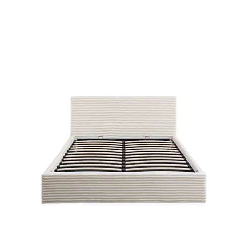Lit Coffre Maia 160x200cm Velours Côtelé Écru Avec Sommier