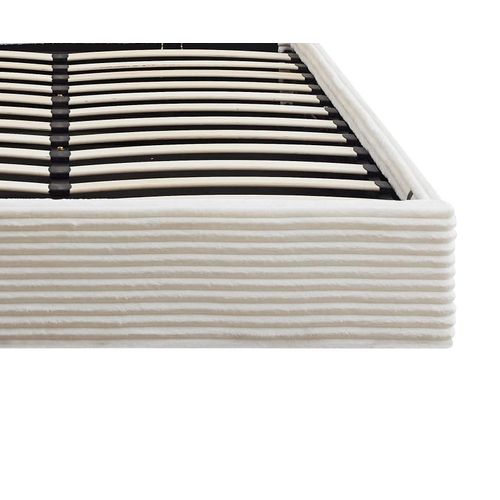 Lit Coffre Maia 160x200cm Velours Côtelé Écru Avec Sommier