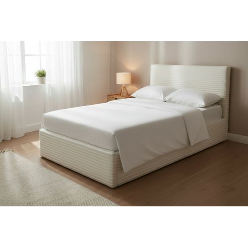 Lit Coffre Maia 90x190cm Velours Côtelé Écru Avec Sommier