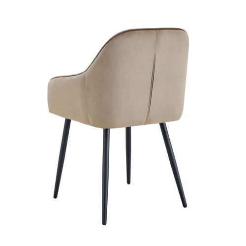 Lot 2 Chaises Salle à Manger Velours Taupe Pieds Métal Noir 45x46x82cm – Pams