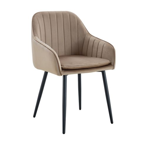 Lot 2 Chaises Salle à Manger Velours Taupe Pieds Métal Noir 45x46x82cm – Pams