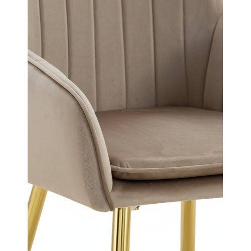 Lot 2 Chaises Salle à Manger Velours Taupe Pieds Gold 45x46x82cm – Pams