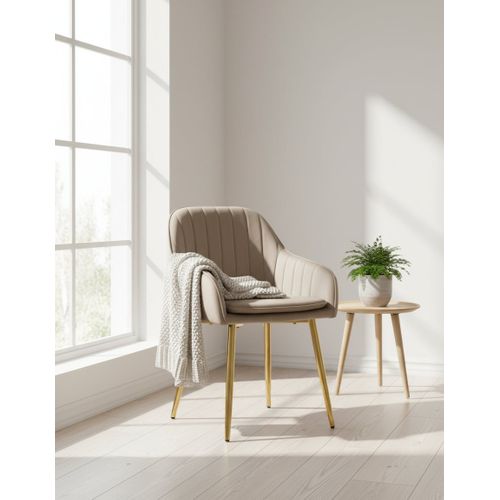 Lot 2 Chaises Salle à Manger Velours Taupe Pieds Gold 45x46x82cm – Pams