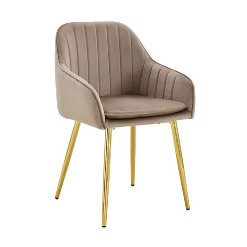 Lot 2 Chaises Salle à Manger Velours Taupe Pieds Gold 45x46x82cm – Pams