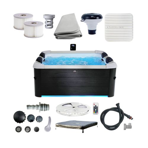 Spa Rigide Oslo Mspa 6 Personnes Gris. 4 Coussins. Bâche Incluse + Housse Thermique. Hydromassages