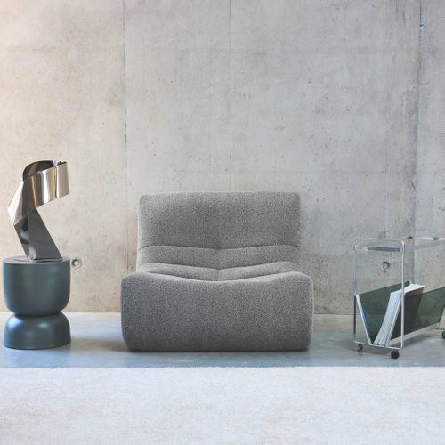 Fauteuil Chauffeuse En Bouclette Texturée Gris Style Contemporain 1 Place