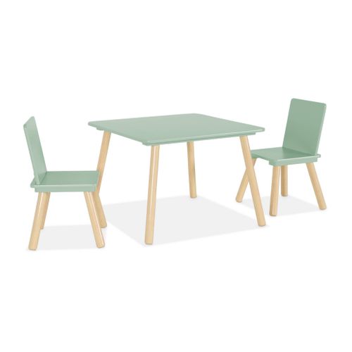 Table Carrée Enfant Avec 2 Chaises. Pieds En Pin. Vert