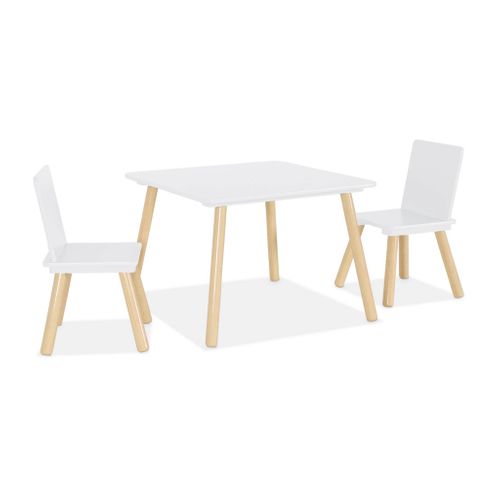 Table Carrée Enfant Avec 2 Chaises. Pieds En Pin. Blanc