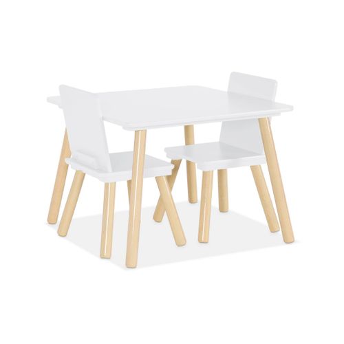 Table Carrée Enfant Avec 2 Chaises. Pieds En Pin. Blanc