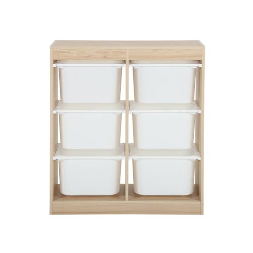 Meuble De Rangement Enfant. Naturel. 6 Bacs De Rangement En Plastique