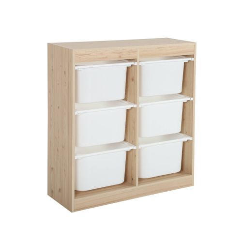 Meuble De Rangement Enfant. Naturel. 6 Bacs De Rangement En Plastique