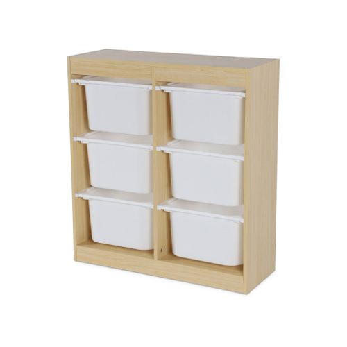 Meuble De Rangement Enfant. Naturel. 6 Bacs De Rangement En Plastique