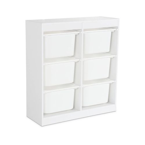 Meuble De Rangement Enfant. Blanc. 6 Bacs De Rangement En Plastique