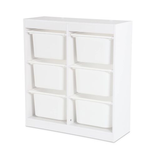 Meuble De Rangement Enfant. Blanc. 6 Bacs De Rangement En Plastique