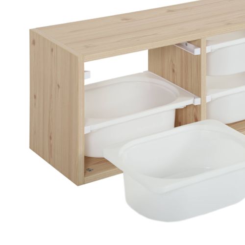 Meuble De Rangement Pour Enfant. Naturel. 6 Bacs En Plastique