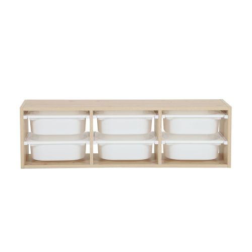 Meuble De Rangement Pour Enfant. Naturel. 6 Bacs En Plastique