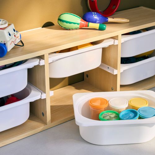 Meuble De Rangement Pour Enfant. Naturel. 6 Bacs En Plastique