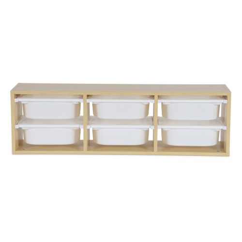 Meuble De Rangement Pour Enfant. Naturel. 6 Bacs En Plastique
