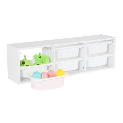 Meuble De Rangement Pour Enfant. Blanc. 6 Bacs En Plastique