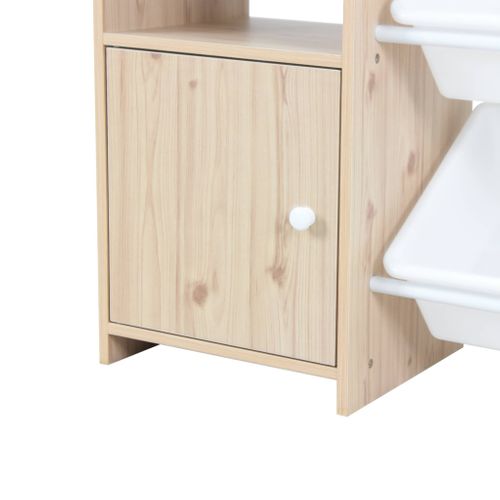 Meuble De Rangement Enfant. Naturel. 9 Bacs De Rangement. 4 Étagères. 1 Porte