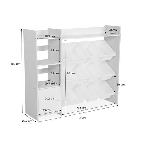Meuble De Rangement Enfant. Naturel. 9 Bacs De Rangement. 4 Étagères. 1 Porte