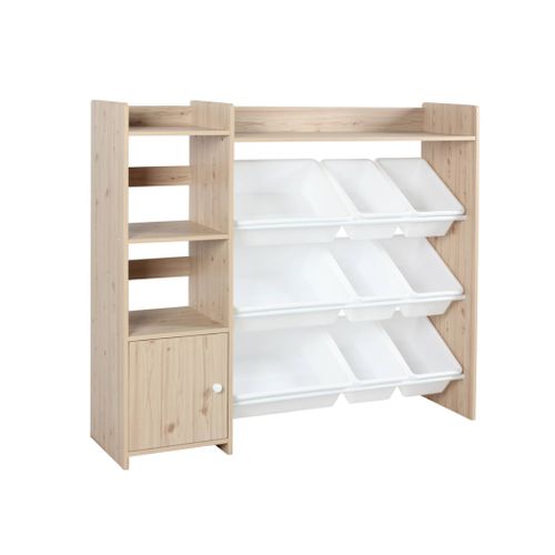 Meuble De Rangement Enfant. Naturel. 9 Bacs De Rangement. 4 Étagères. 1 Porte