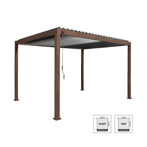 Pergola Bioclimatique Coloris Bois Foncé – Triomphe – 3x4m. Aluminium. à Lames Orientables