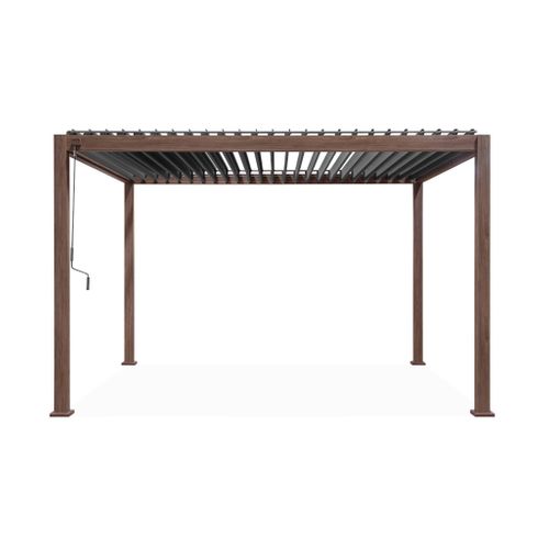 Pergola Bioclimatique Coloris Bois Foncé – Triomphe – 3x4m. Aluminium. à Lames Orientables