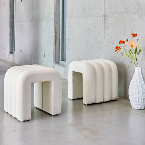 Set De 2 Poufs Contemporains En Tissu Blanc