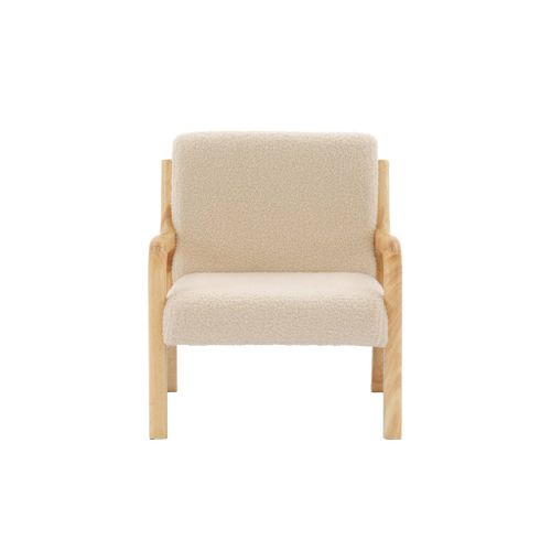 Fauteuil Scandinave Enfant En Bois Et Tissu Bouclette Beige