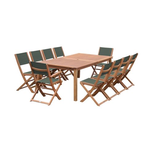 Salon De Jardin En Bois Extensible - Almeria - Grande Table 200/250/300cm Avec 2 Rallonges. 2