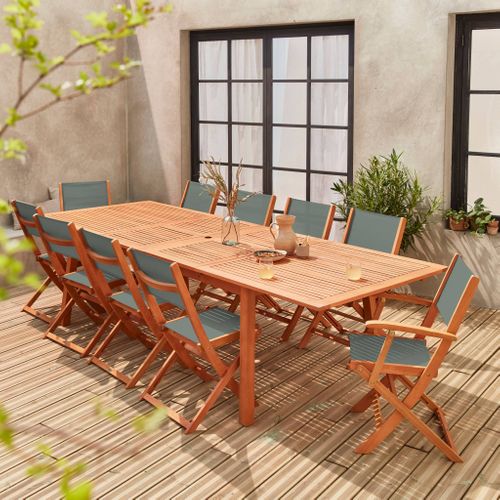 Salon De Jardin En Bois Extensible - Almeria - Grande Table 200/250/300cm Avec 2 Rallonges. 2