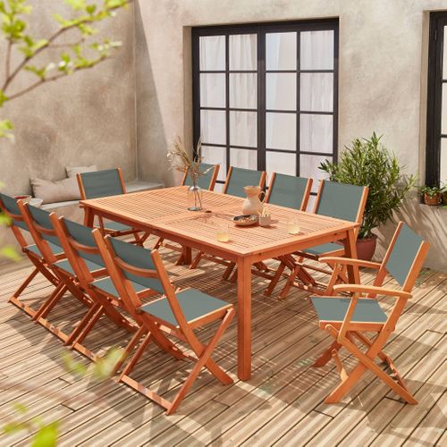 Salon De Jardin En Bois Extensible - Almeria - Grande Table 200/250/300cm Avec 2 Rallonges. 2