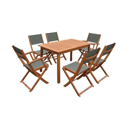 Table De Jardin Extensible Bois D'eucalyptus + 6 Assises - Almeria - Table 120/180cm Avec Rallonge.